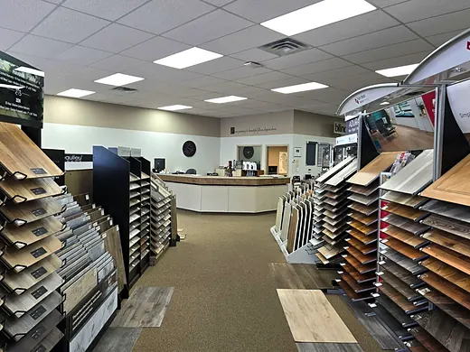Flooring displays inside the Taber Floor Coverings showroom